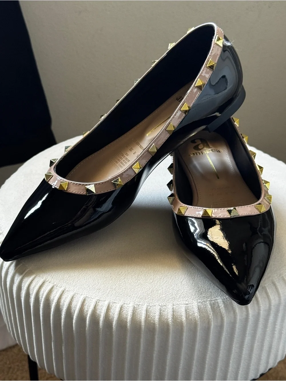 Black Patent Studded Pointed-Toe Flats